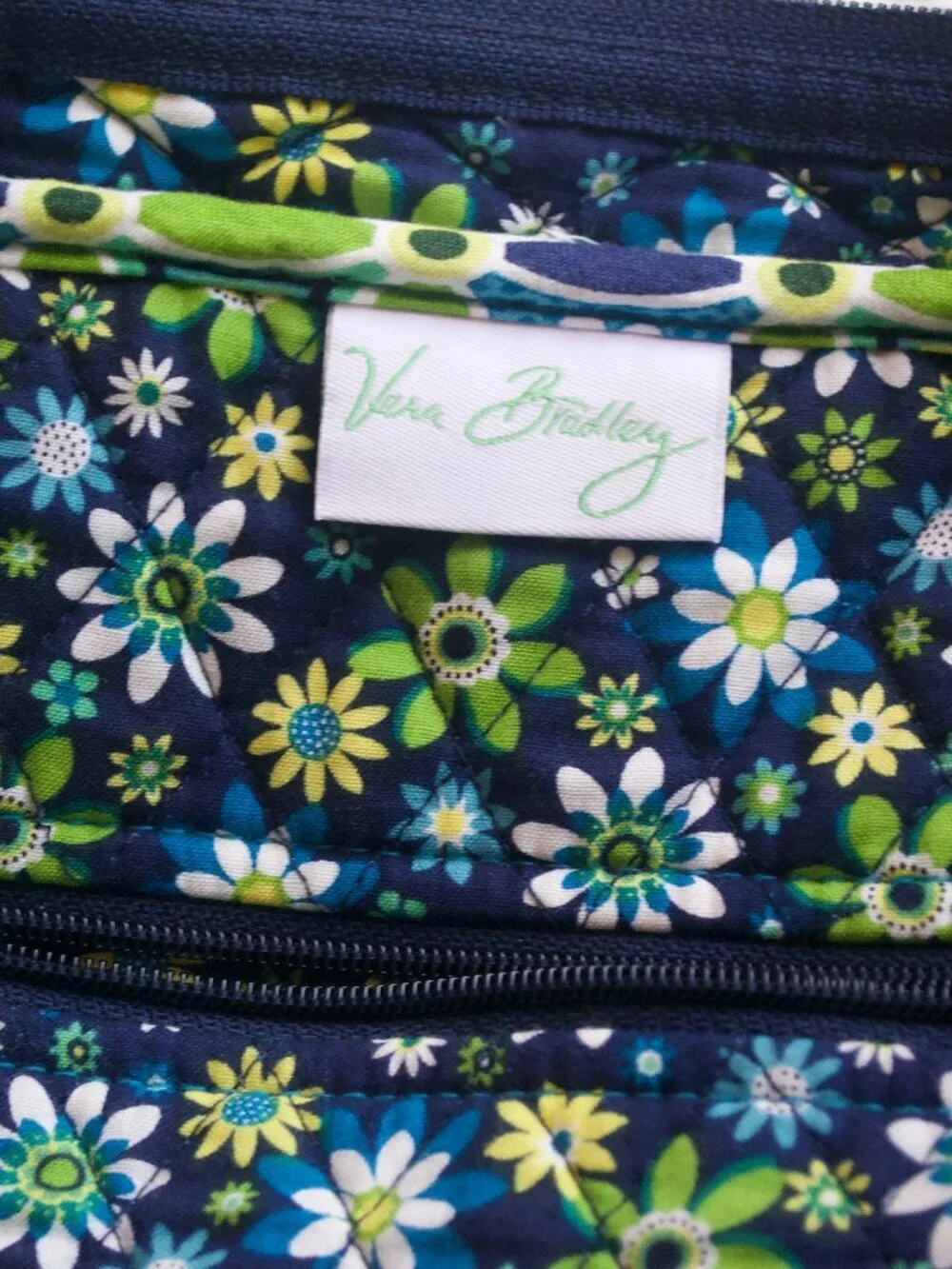 Vera Bradley Tall Zip Quilted Tote in Blue Green “Daisy Daisy”Pattern